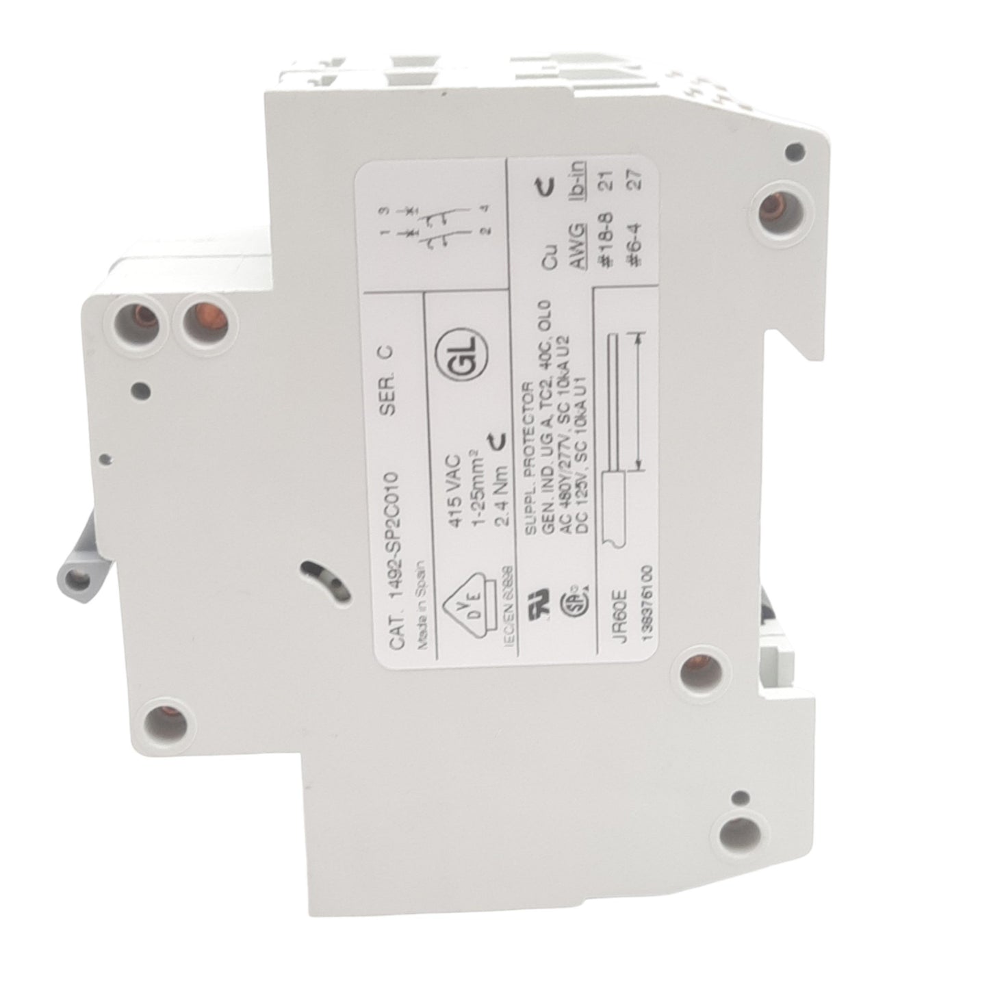 New Allen Bradley 1492-SP2C010 Circuit Breaker, 415 VAC, 2 Pole, 1A, DIN Rail