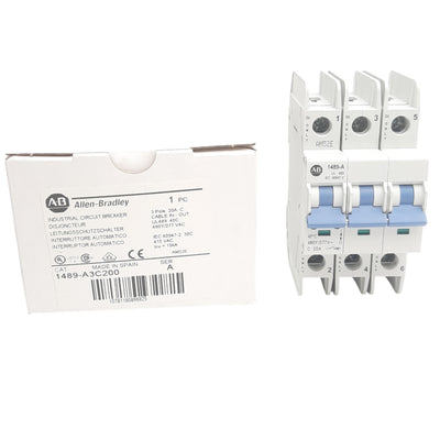 New Allen Bradley 1489-A3C200 Circuit Breaker, 3 Pole, 20 A, 480Y/277VAC, DIN Rail