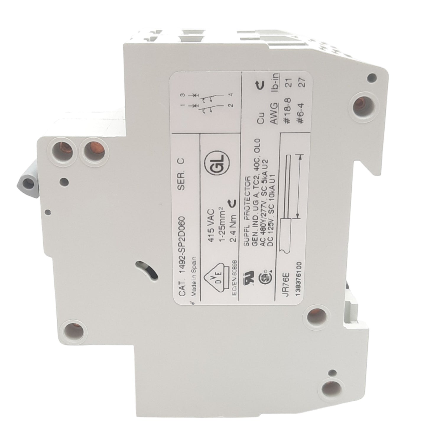 New Allen Bradley 1492-SP2D060 Circuit Breaker, 2Pole, 6A, 415VAC, DIN Rail