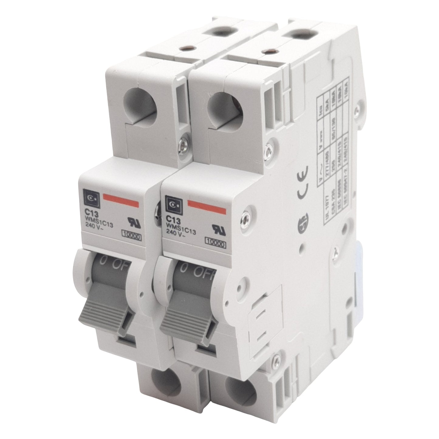 Used Lot of 2 Cutler-Hammer WMS1C13 Circuit Breaker, 1-Pole, 13A 240/415VAC, DIN Rail