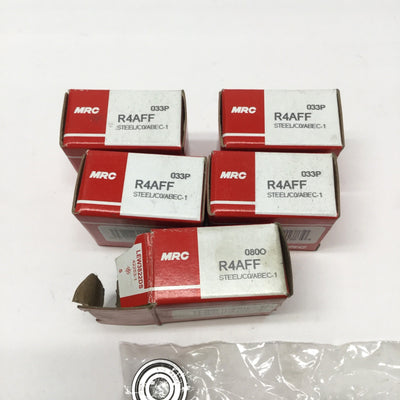 New Lot of 5 MRC R4AFF Sealed Ball Bearings Ø1/4" Bore, Ø3/4" OD, 9/32" Wide