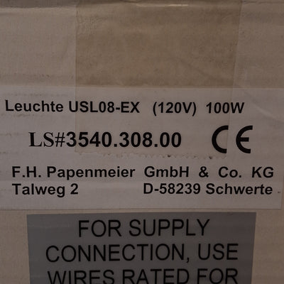 New Lumiglas USL08-EX Explosion Proof Light, 120VAC 60Hz, 100W Lamp, 1/2NPT