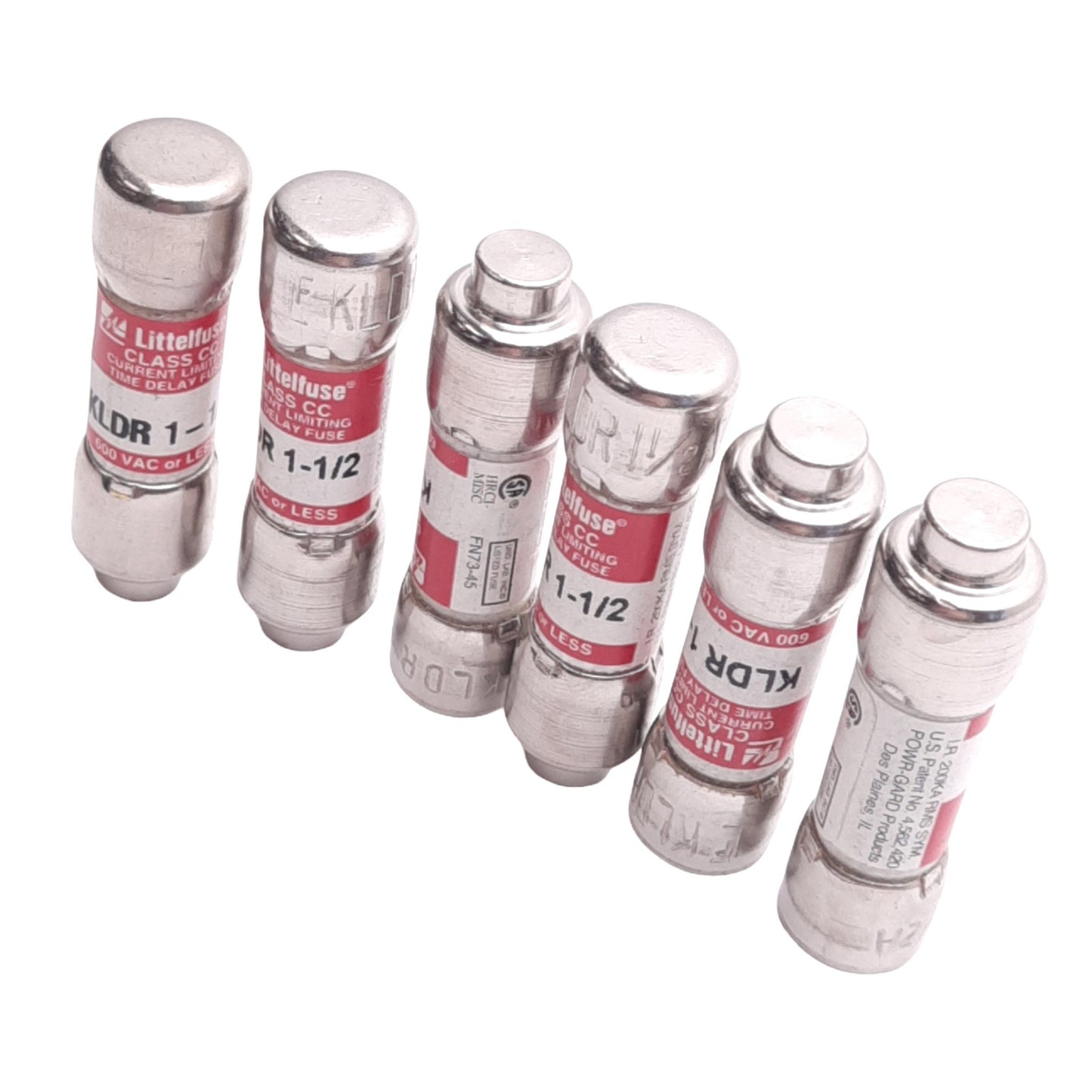 Used Lot of 6 Littelfuse KLDR 1-1/2 Time Delay Midget Fuses, 1.5A, 600VAC, Class CC