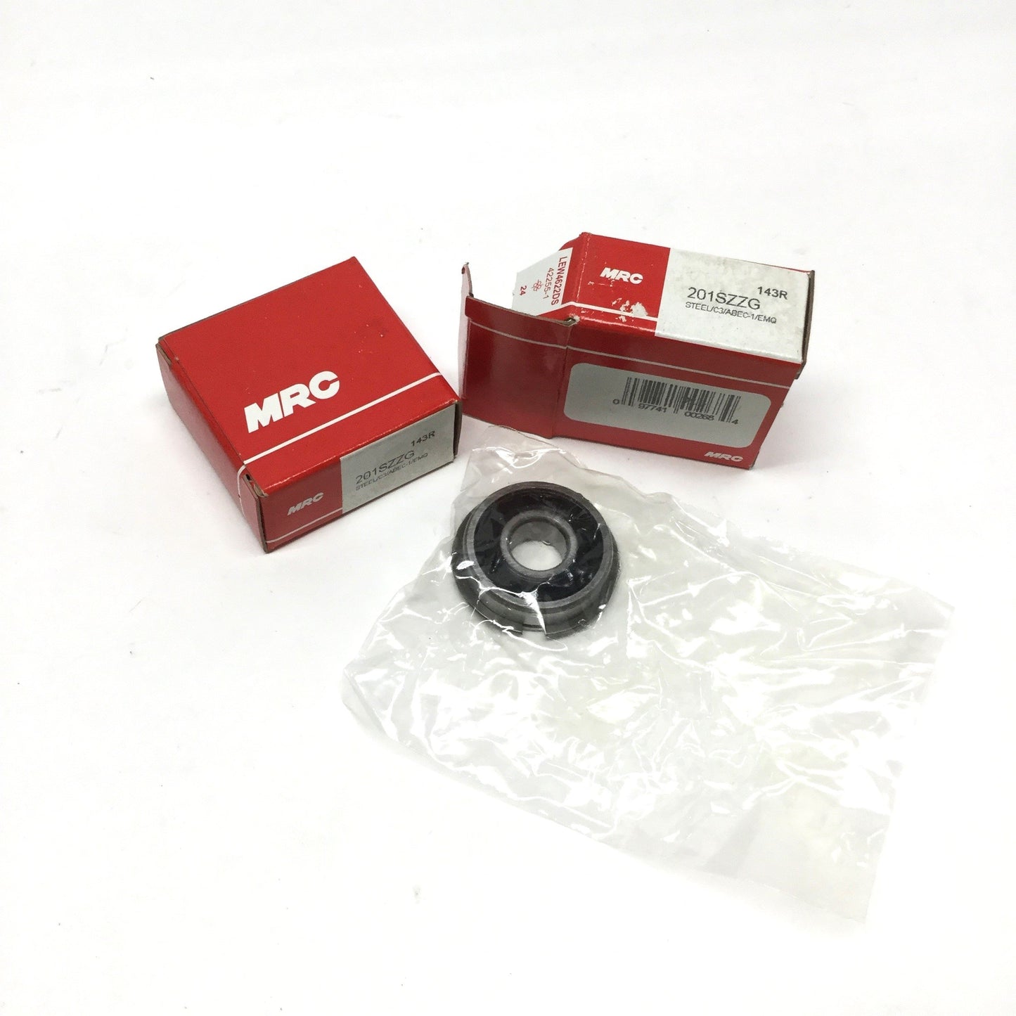 New Lot of 2 MRC 201SZZG Sealed Snap Ring Ball Bearings Ø12mm Bore, Ø32mm OD, 10mm W