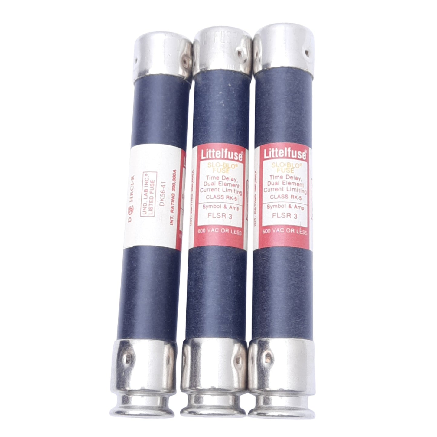 Used Lot of 3 Littelfuse FLSR3 Time Delay Dual Element Fuses, 3A, 600VAC, Class RK5