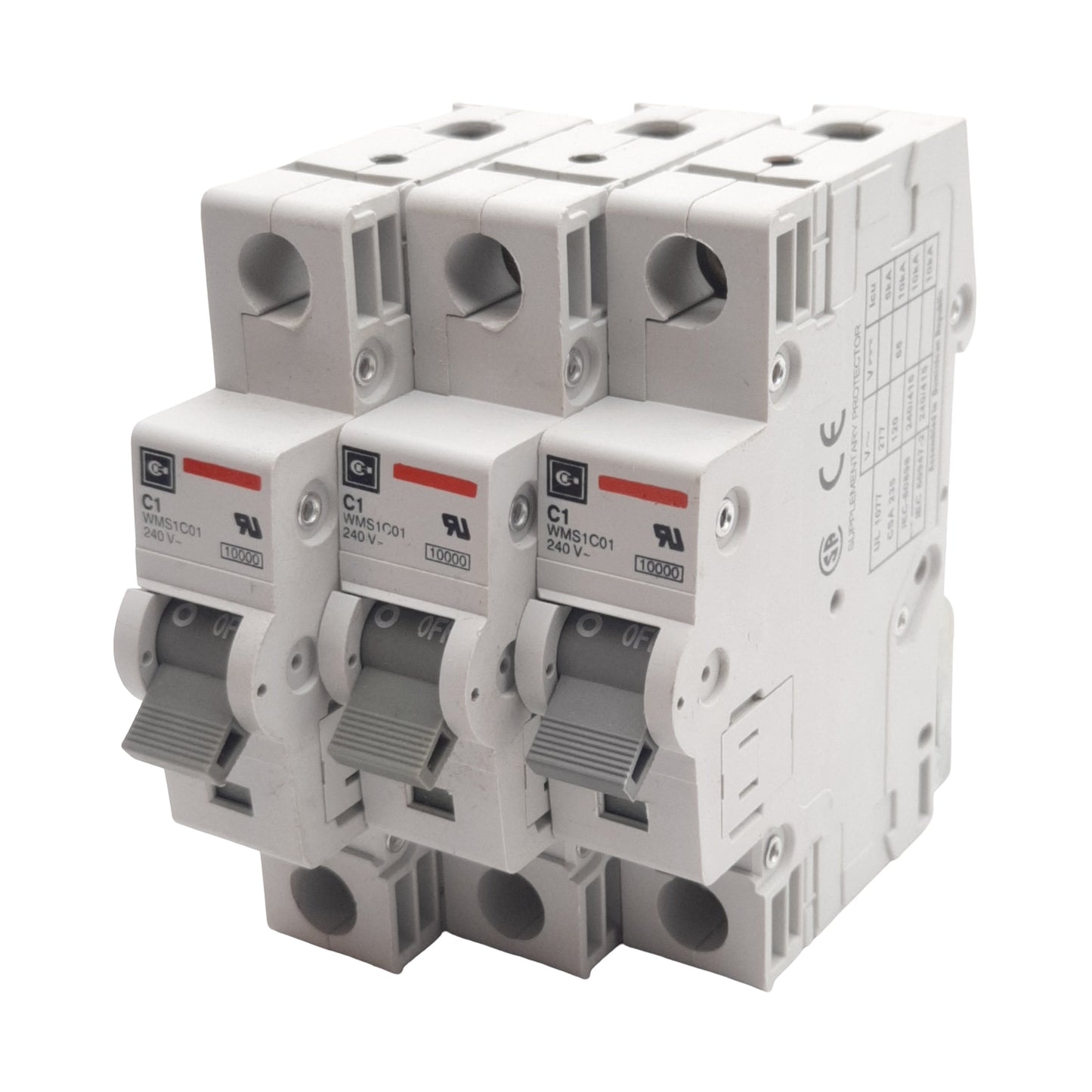 Used Lot of 3 Cutler-Hammer WMS1C01 Circuit Breaker, 1-Pole, 1A 240/415VAC, DIN Rail