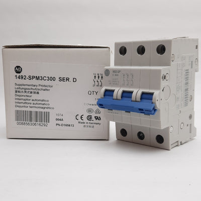 New Allen Bradley 1492-SPM3C300 Circuit Breaker, 480Y/277VAC, 3 A, 3 Pole, DIN Rail