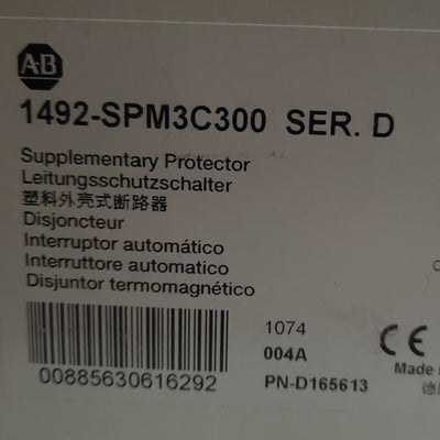 New Allen Bradley 1492-SPM3C300 Circuit Breaker, 480Y/277VAC, 3 A, 3 Pole, DIN Rail