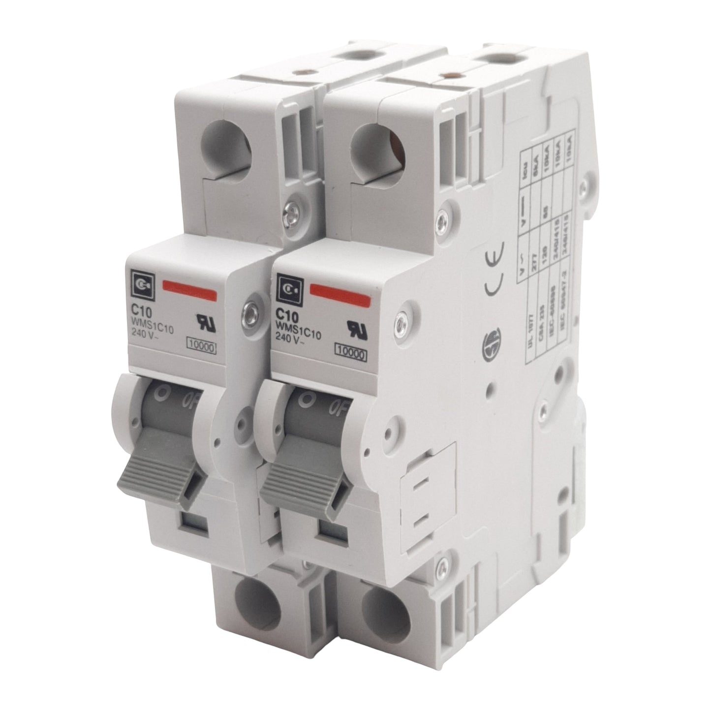 Used Lot of 2 Cutler-Hammer WMS1C10 Circuit Breaker, 1-Pole, 10A 240/415VAC, DIN Rail