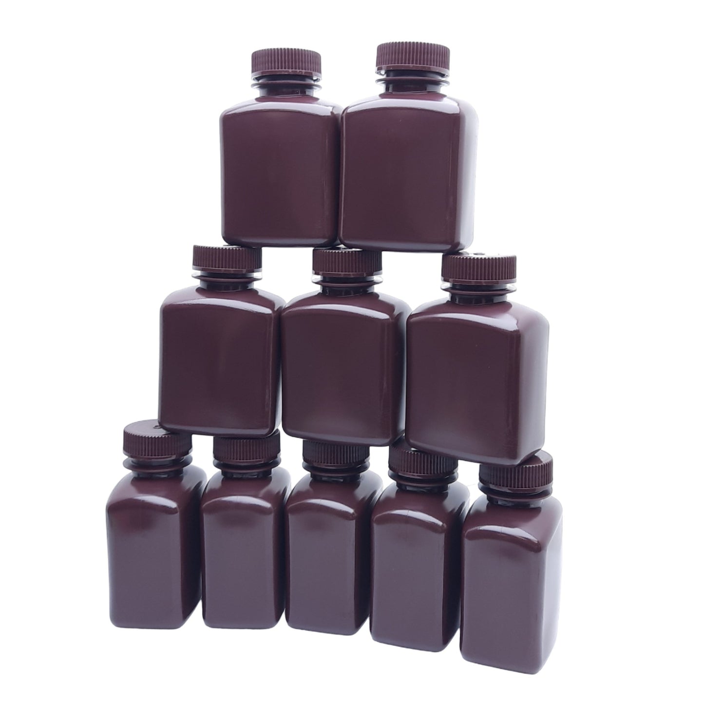 New Lot of 10 VWR 414004-197 Wide Mouth Amber Rectangle Bottle HDPE, 38mm cap, 250mL