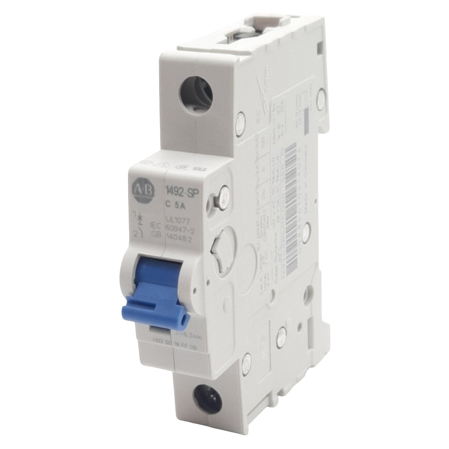 Used Allen Bradley 1492-SPM1C050 Circuit Breaker, 1-Pole, 5A 48VDC/277VAC, DIN Rail