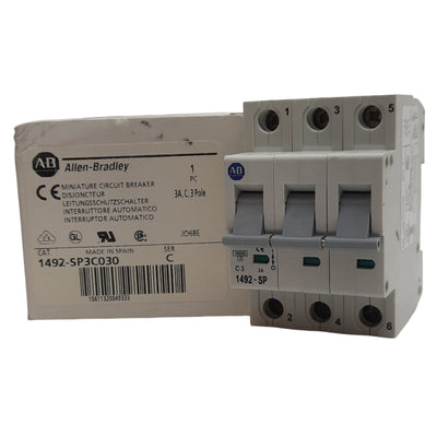 New Allen Bradley 1492-SP3C030 Circuit Breaker, 415 VAC, 3A, 3 Pole, DIN Rail