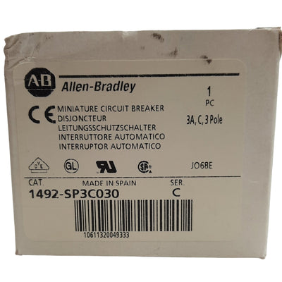 New Allen Bradley 1492-SP3C030 Circuit Breaker, 415 VAC, 3A, 3 Pole, DIN Rail