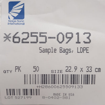 New Nalgene 6255-0913 Heavy Duty LDPE Sample Bags, 4mils Thick, 9in x 13in, 50-Pack