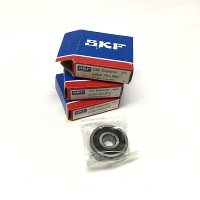 New Lot of 3 SKF 6200 2RSJEM Deep Groove Ball Bearings 10mm Bore, 30mm OD, 9mm Wide