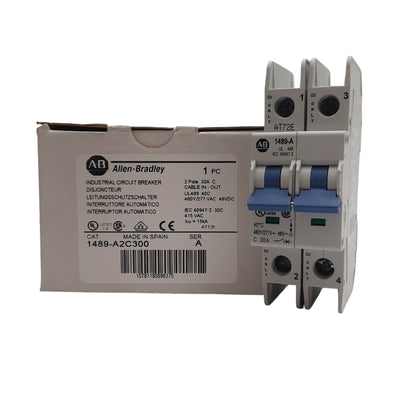 New Allen Bradley 1489-A2C300 Circuit Breaker, 480Y/277VAC, 30A, 2 Pole, DIN Rail