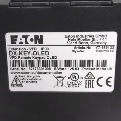 Used Eaton DX-KEY-OLED Y7-169133 Remote Keypad for DC1 Drive, RJ45, 2-3/4" Display