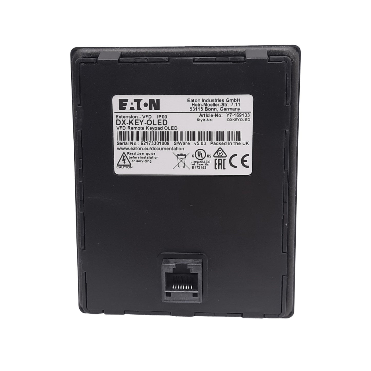 Used Eaton DX-KEY-OLED Y7-169133 Remote Keypad for DC1 Drive, RJ45, 2-3/4" Display