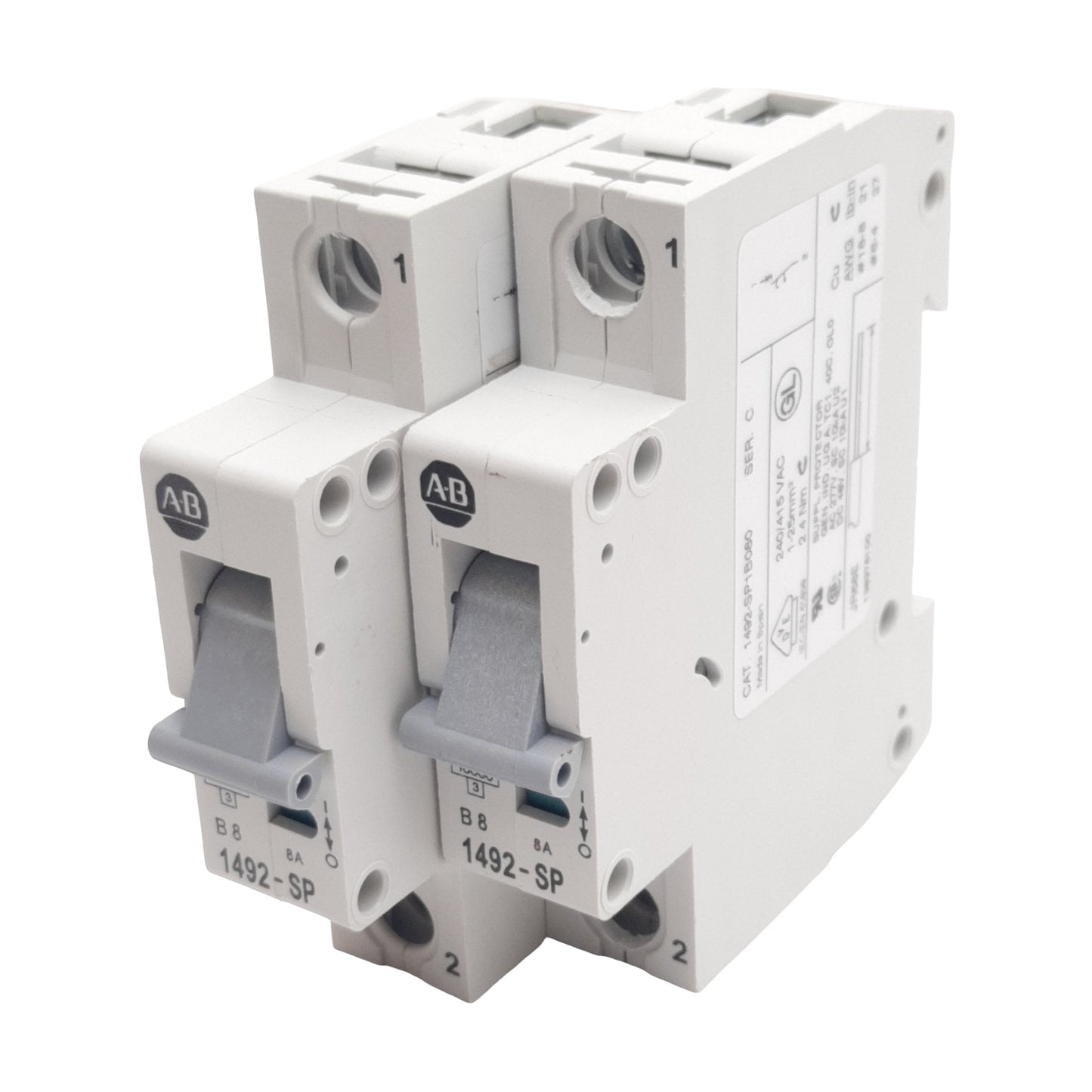 Used Lot of 2 Allen Bradley 1492-SP1B080 Circuit Breaker, 1-Pole, 8A 240/415VAC