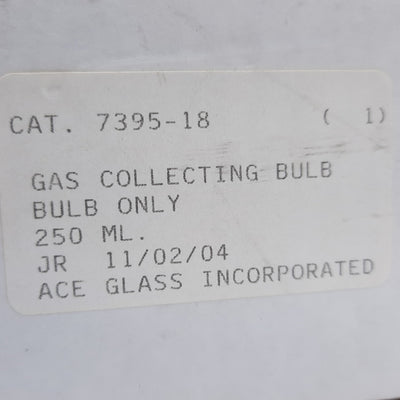 New Ace Glass 7395-18 Gas Collecting Bulb Only, #7 Ace-Thred End Valves, 250mL