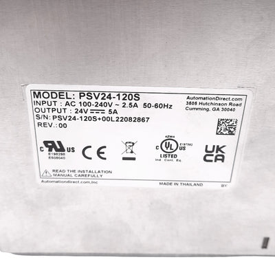 Used Automation Direct PSV24-120S Power Supply, 100-240VAC In, 24VDC 5A Out, 120W