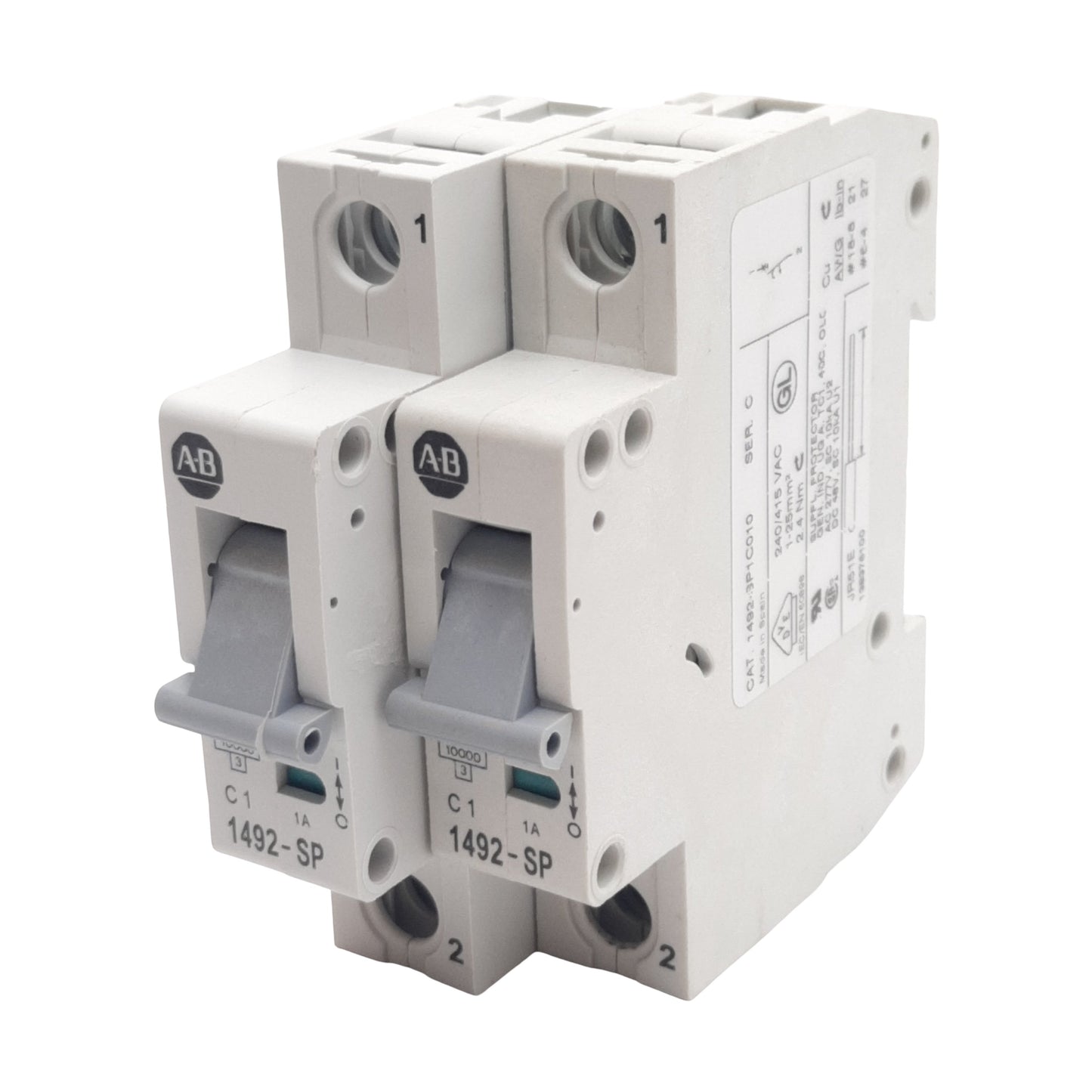 Used Lot of 2 Allen Bradley 1492-SP1C010 Circuit Breaker, 1-Pole, 1A 240/415VAC