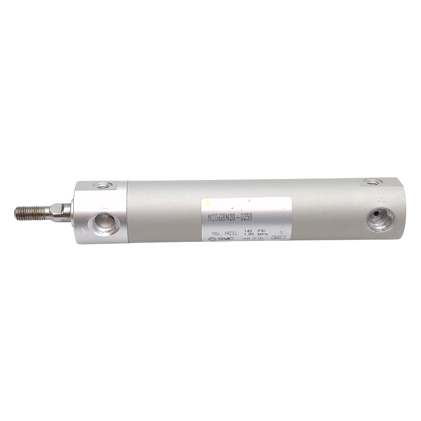 Used SMC NCDGBN20-0250 Pneumatic Cylinder ø3/4in Bore, 2-1/2in Stroke, 145PSI, 1/8NPT