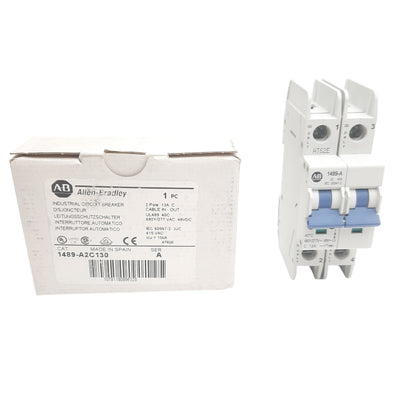 New Allen Bradley 1489-A2C130 Circuit Breaker, 2 Pole, 13A, 480Y/277VAC, DIN Rail