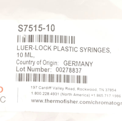 New Lot of 82 Thermo Scientific S7515-10 Leur-Lock Disposable Syringes, 10mL