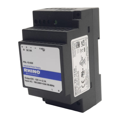 Used Automation Direct PSL-12-030 RHINO Power Supply, 100-240VAc In, 12VDC 2.1A Out