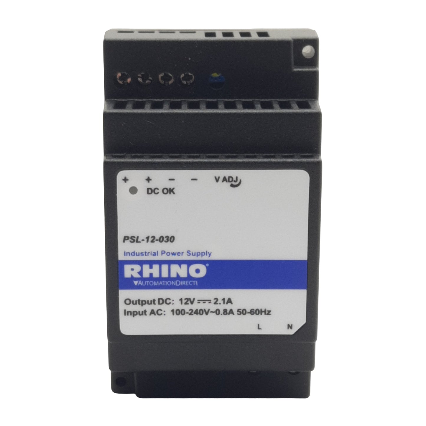 Used Automation Direct PSL-12-030 RHINO Power Supply, 100-240VAc In, 12VDC 2.1A Out
