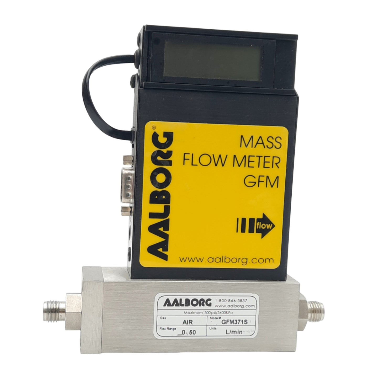 Used AALBORG GFM371S Mass Flow Meter w/ Display, 0-50L/min, 1/4" Compression, 500psi