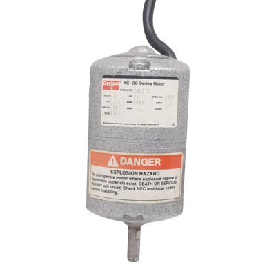 Used Dayton 2M057B Universal AC/DC Motor, 115VAC 1.2A, 1/15HP 5000RPM, ø5/16in Shaft