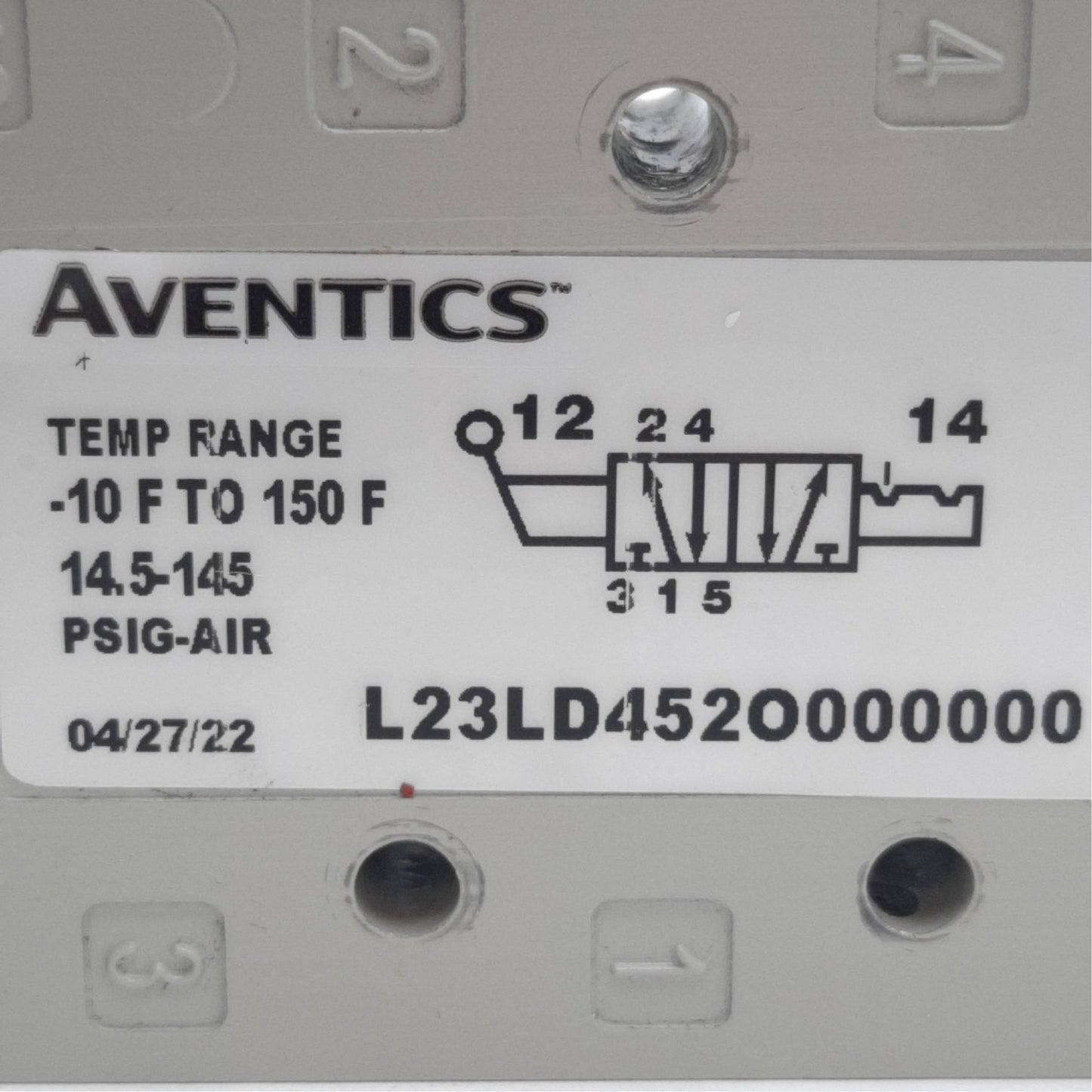 Used Aventics L23LD452O000000 Manual Air Control Valve 2/4 Way, 150psi, 3/8in NPT