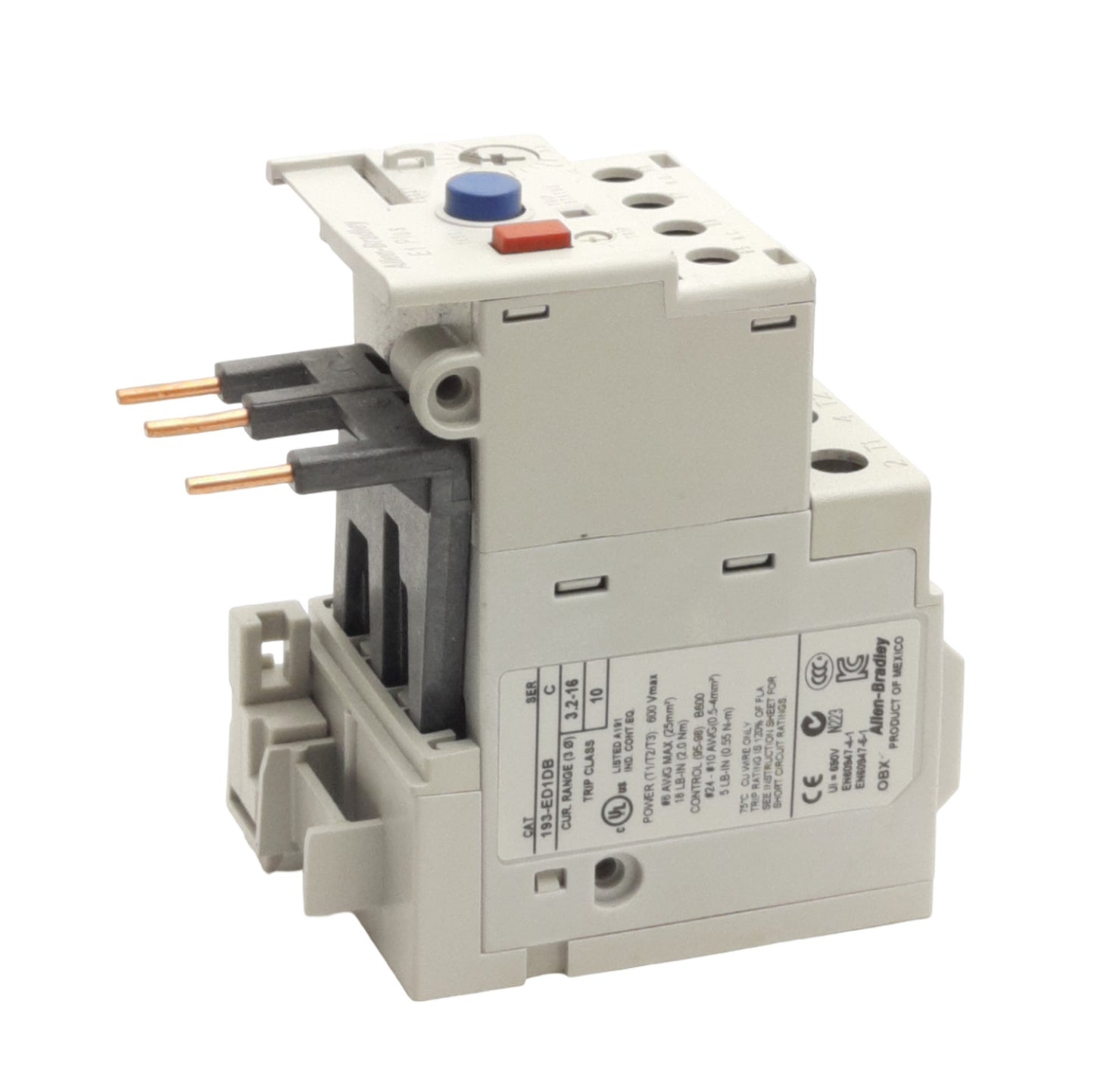 Used Allen Bradley 193-ED1DB Solid State Overload Relay, 3.2-16A, 3-Phase, 600V Max