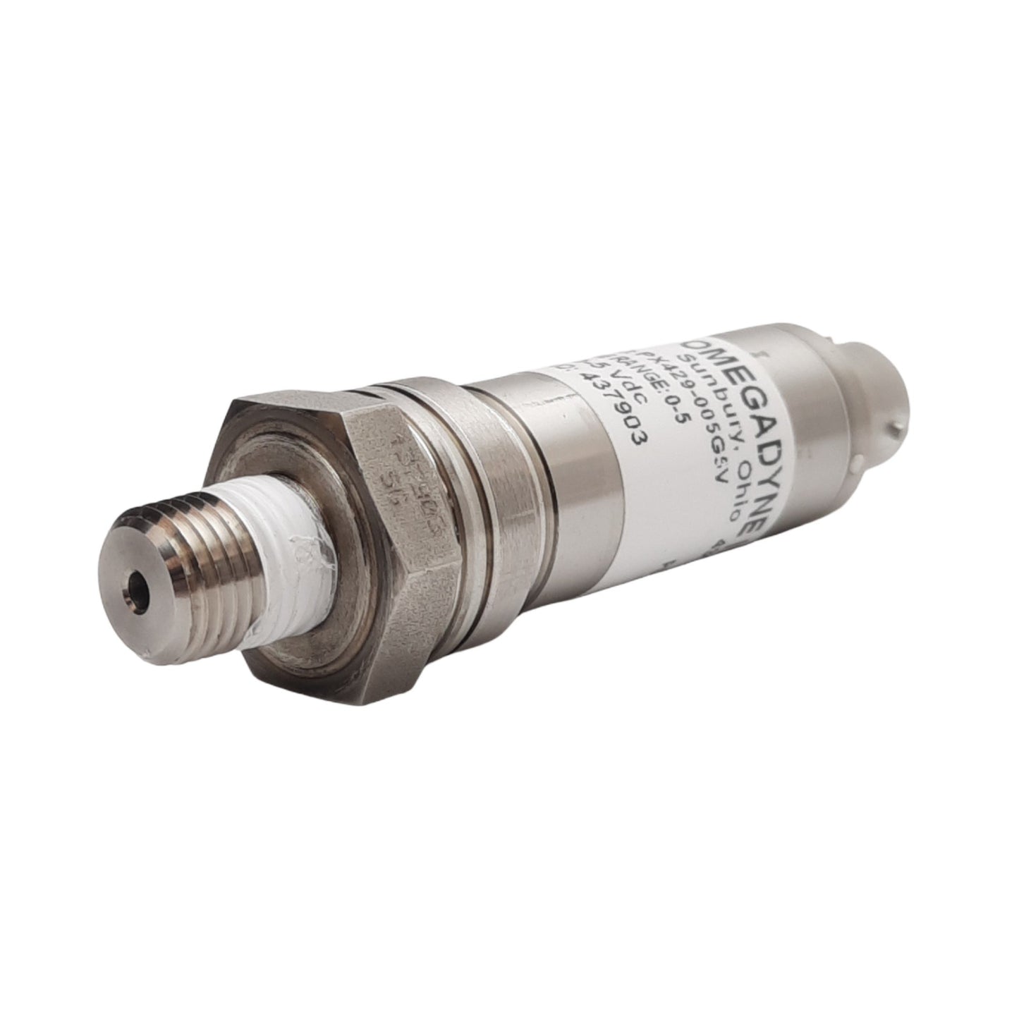 Used Omegadyne PX429-005G5V Pressure Transducer, 0-5 VDC, 0-5 PSI, 1/4 in NPT Male