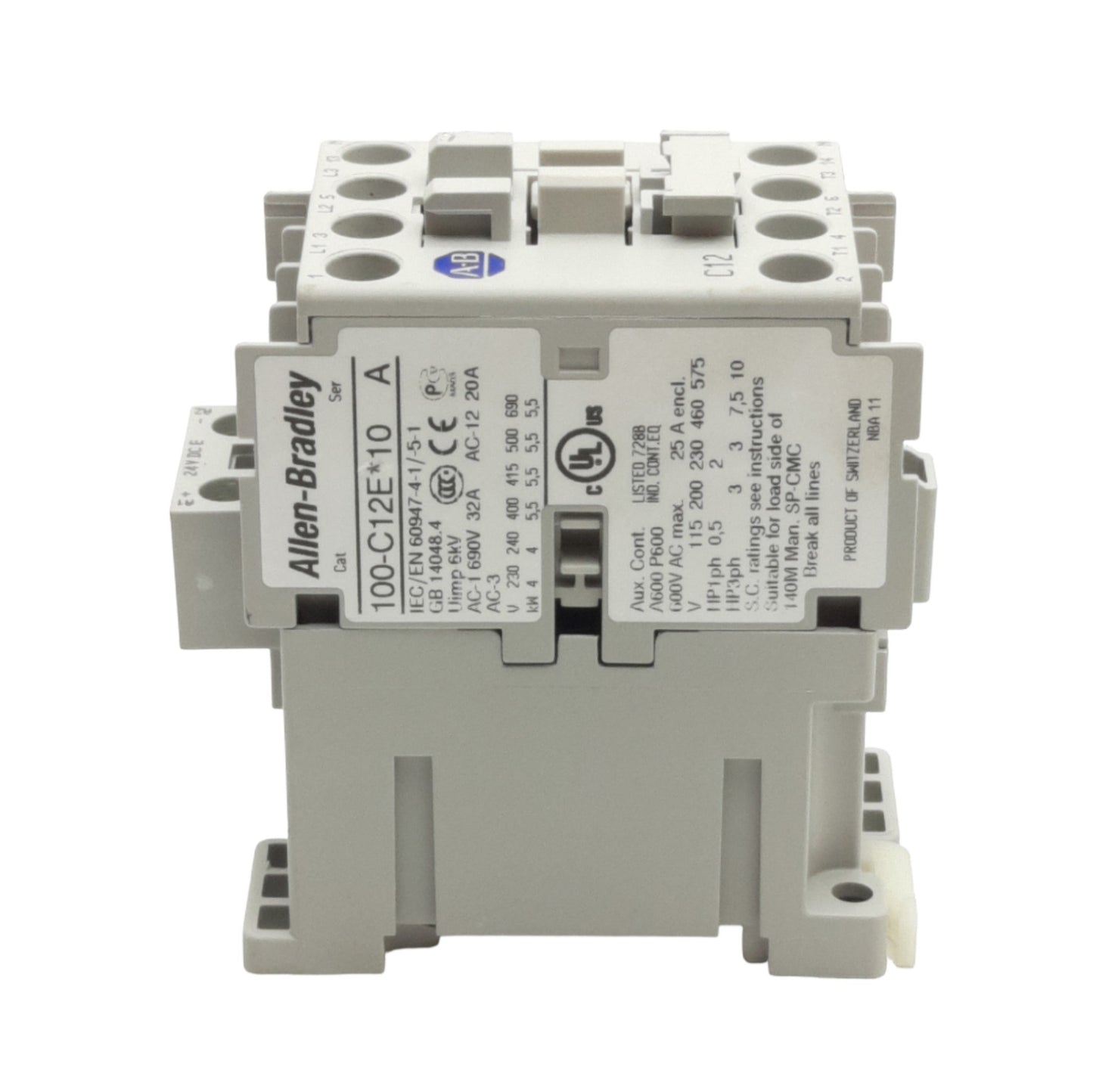 Used Allen Bradley 100-C12EJ10 Contactor, 3-Pole, 600VAC 12A, 24VDC Coil