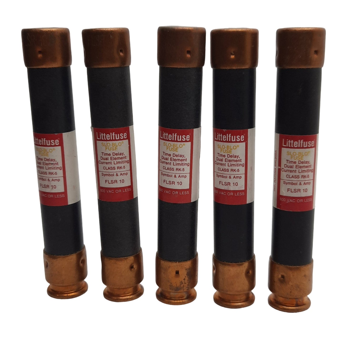 Used Lot of 5 Littelfuse FLSR 10 Time Delay Fuses, 600 VAC 10 A, Class RK-5