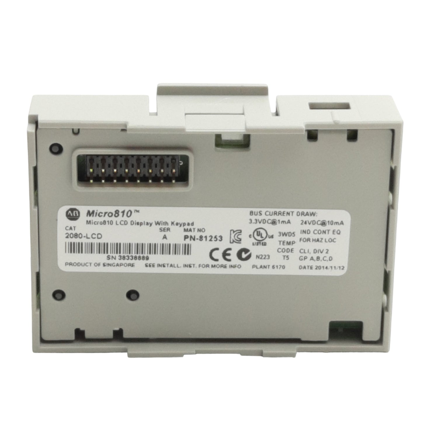 Used Allen Bradley 2080-LCD Micro810 LCD Display w/ Keypad, 3.3V / 24VDC