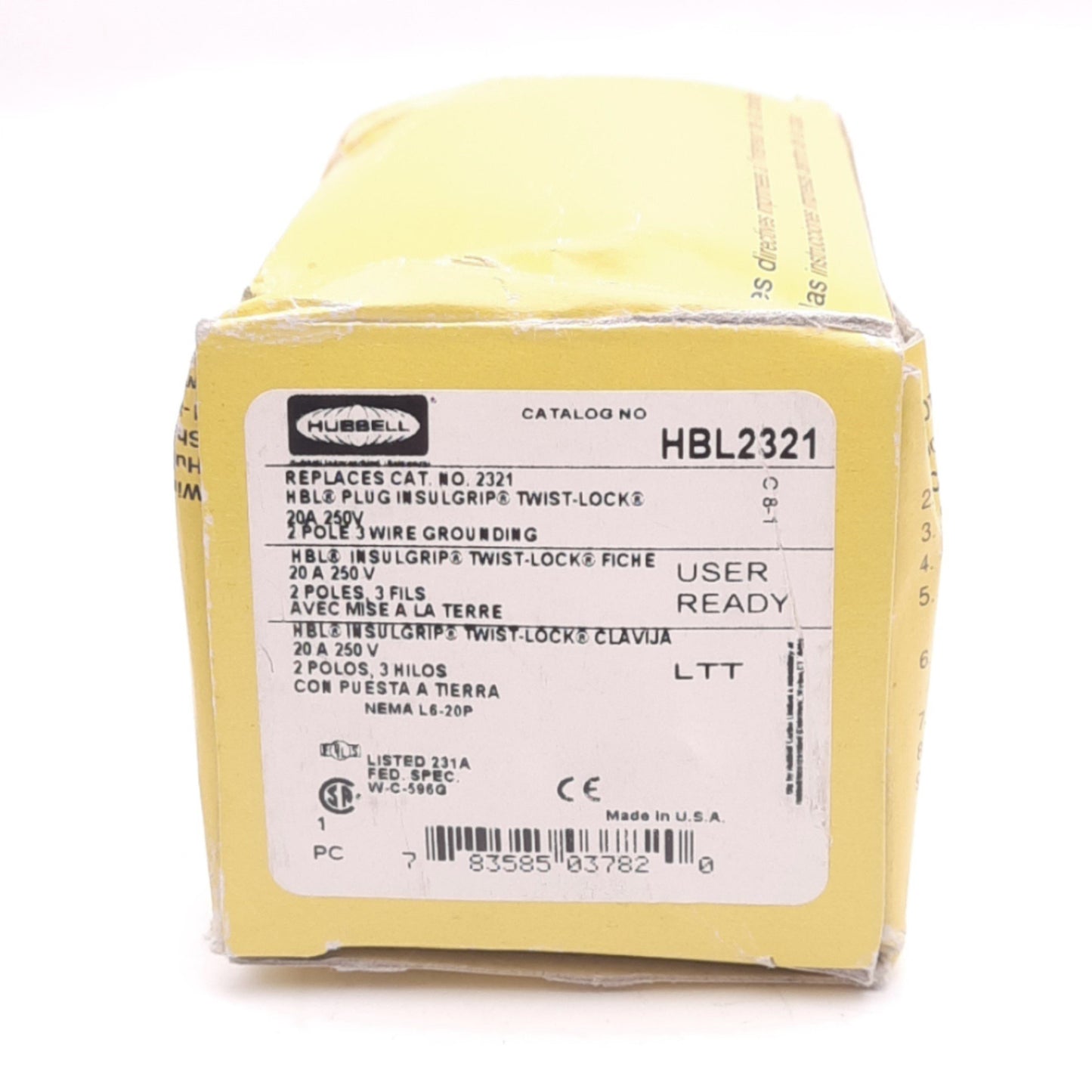 New Hubbell HBL2321 Twist-Lock Male Plug, 2-Pole, 3-Wire, 250VAC 20A, ø46mm