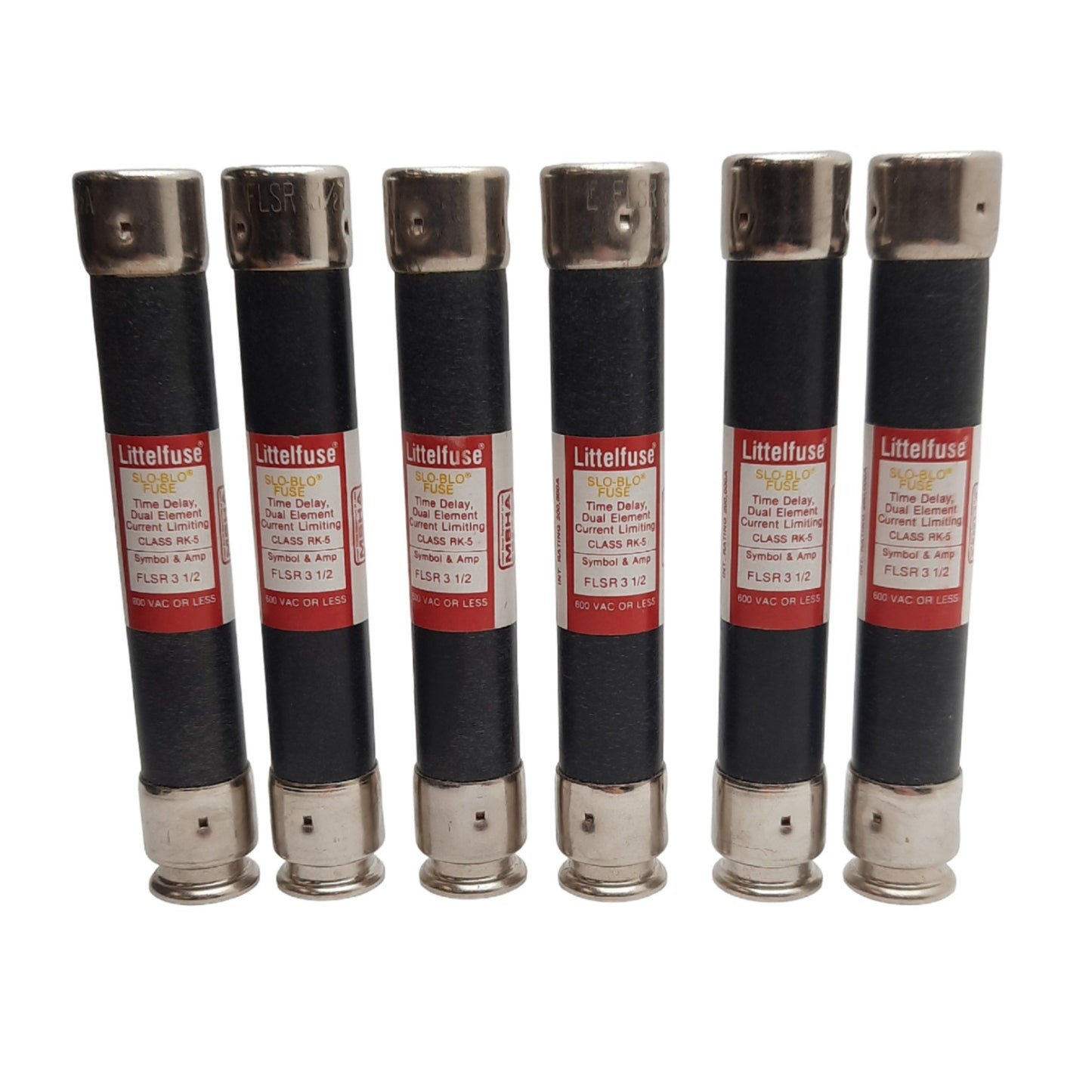 Used Lot of 6 Littelfuse FLSR 3 1/2 Time Delay Fuses, 600 VAC, 3.5 A, RK-5