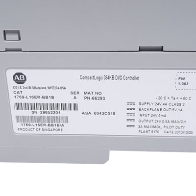 Used Allen Bradley 1769-L16ER-BB1B CompactLogix 5370 Controller, 32-Channel, 24VDC