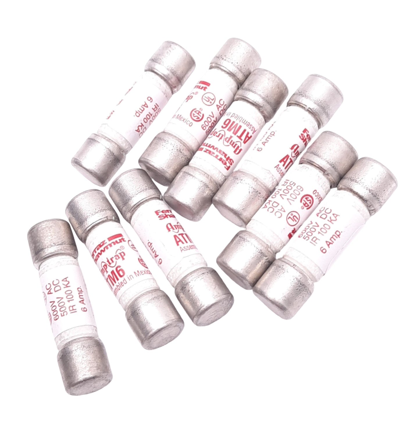 New Lot of 9 Ferraz Shawmut ATM6 AMPTRAP Fast Acting Midget Fuses, 6A, 600VAC/DC