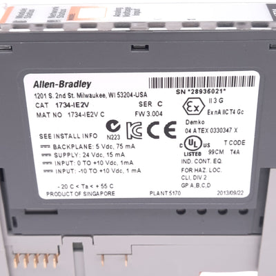Used Allen Bradley 1734-IE2V POINT I/O Analog Input Module, 2-Input 0-10VDC, 24VDC