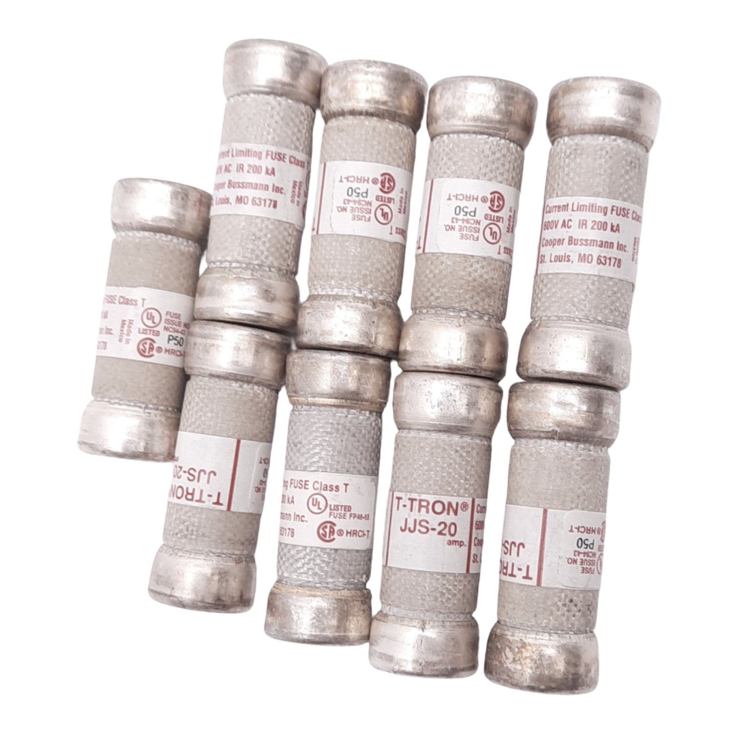 Used Lot of 9 Eaton Bussmann JJS-20 Fast Acting Fuses, 20A, 600VAC, Class T