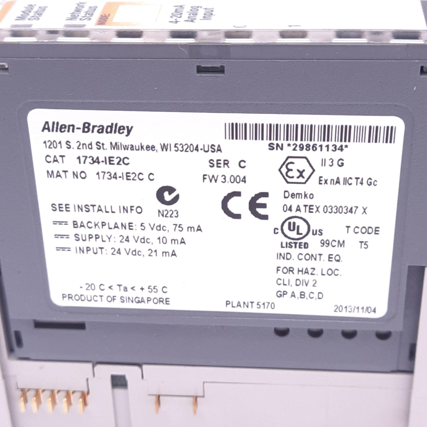 Used Allen Bradley 1734-IE2C POINT I/O Analog Input Module, 2-Input 4-20mA, 24VDC