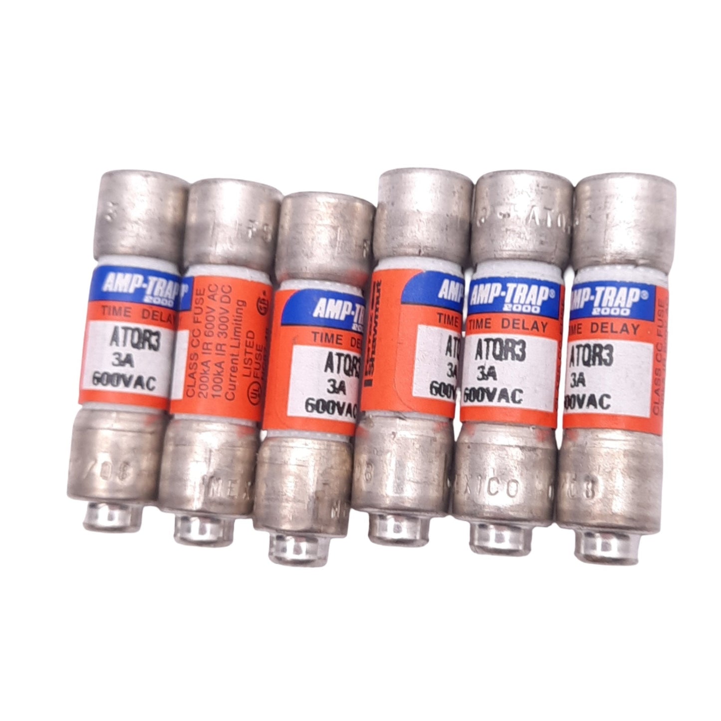 Used Lot of 6 Ferraz Shawmut ATQR3 AMPTRAP Time Delay Fuses, 3A, 600VAC, Class CC