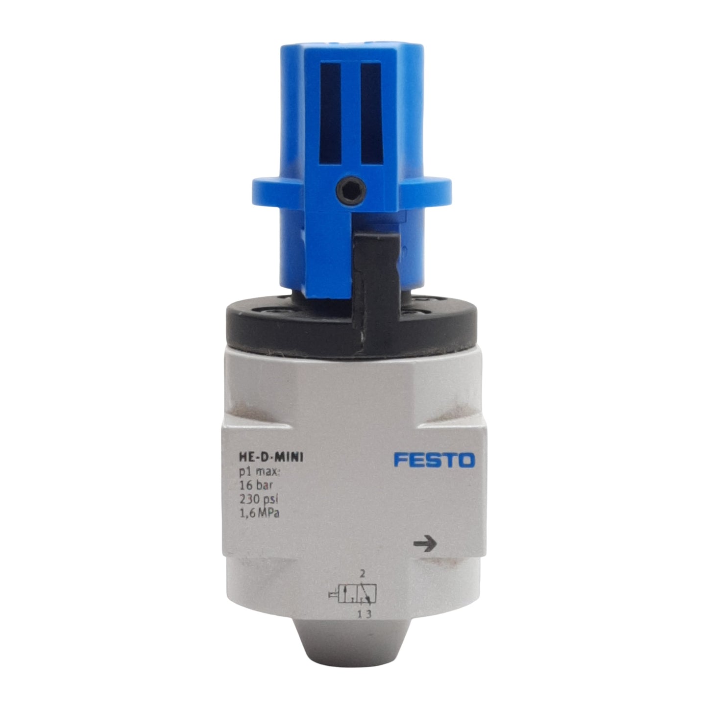 Used Festo HE-D-MINI On/Off Manual Piston Gate Valve, 3/2-Way, 0-16bar, G1/8in Ports