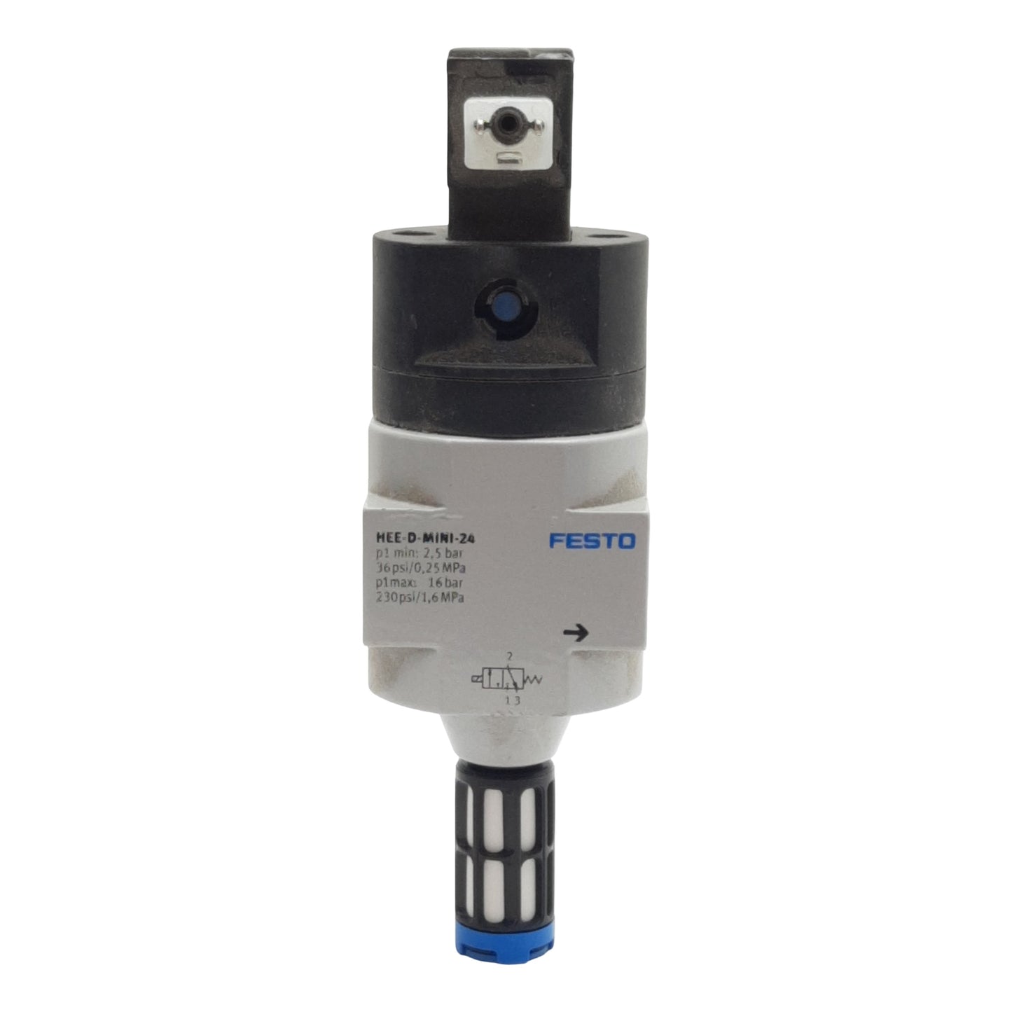 Used Festo HEE-D-MINI-24 On/Off Solenoid Valve 3/2-Way, 2.5-16bar, G1/8in, 24VDC Coil