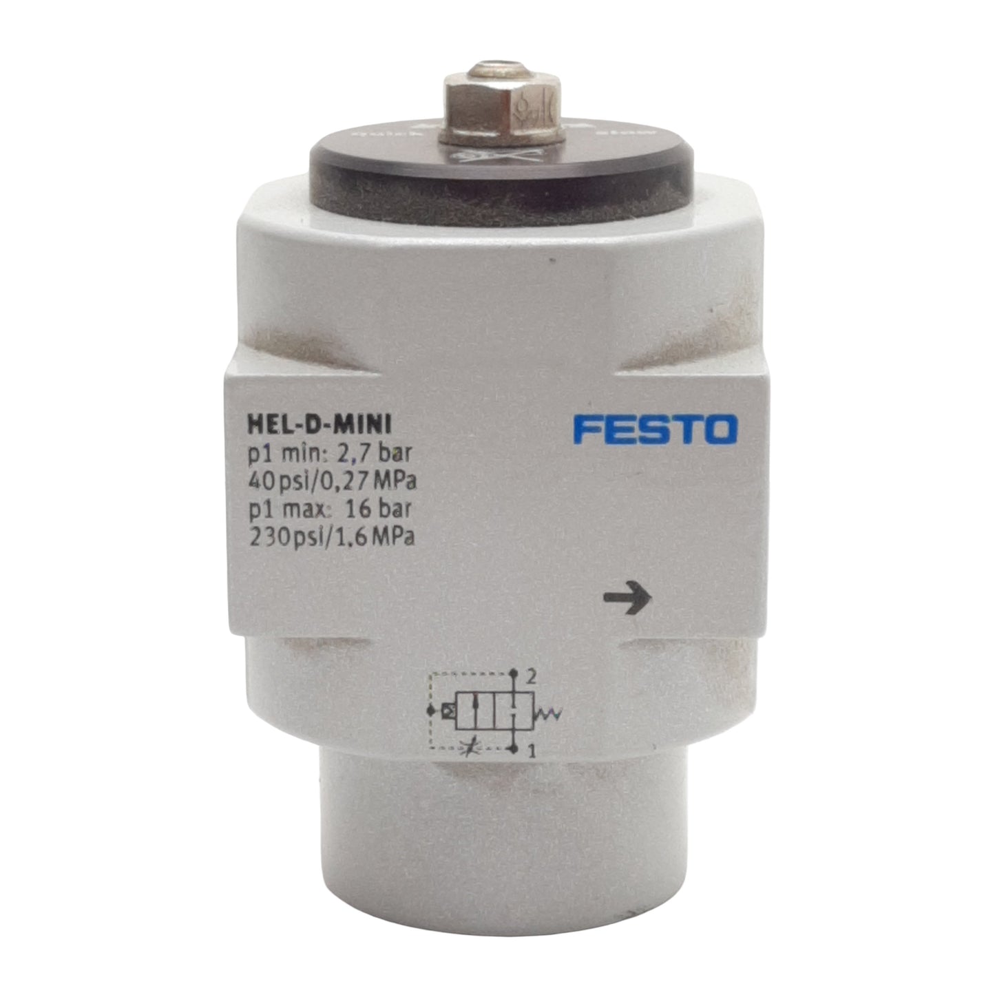 Used Festo HEL-D-MINI On/Off Piston Gate Valve, 2/2-Way Closed/Monostable, 3-16bar